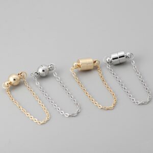 銅製金メッキ・銀メッキ 精密加工チェーン付マグネット留め金具 DIY ビーズ・パールネックレス・クリスタルブレスレット連結パーツ