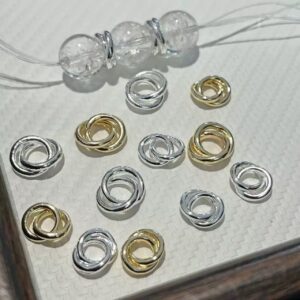 変色しにくい 14K 金メッキ 無地ダブルリングクロス輪 クリスタル DIY ブレスレットビーズ 仕切り玉・仕切り板パーツ