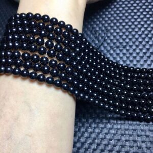 天然ブラックトルマリン 半完成ロングビーズ トルマリン玉 DIY ブレスレット・ネックレス素材 飾り玉・仕切り玉 丸珠