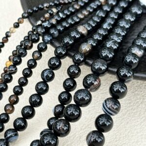 天然黒白縞瑪瑙 一本線薬師珠 オニキス半完成バラ玉 DIY ブレスレット・ネックレスハンドメイド素材アクセサリー